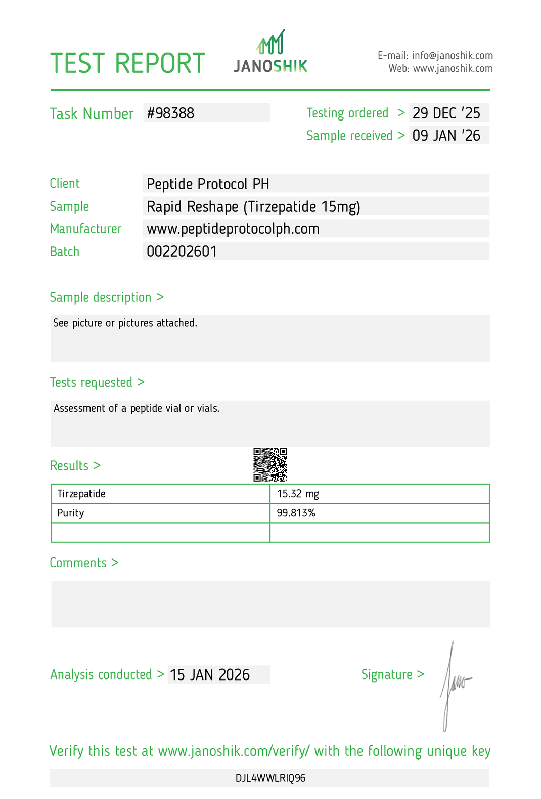 Certificate of Analysis (COA) – Peptide Protocol PH